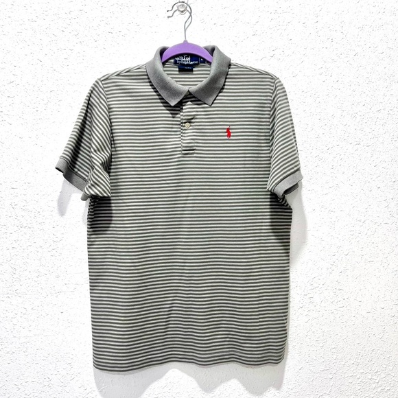 Polo by Ralph Lauren Charcoal and Light Gray stripe Polo Shirt M - Picture 1 of 7